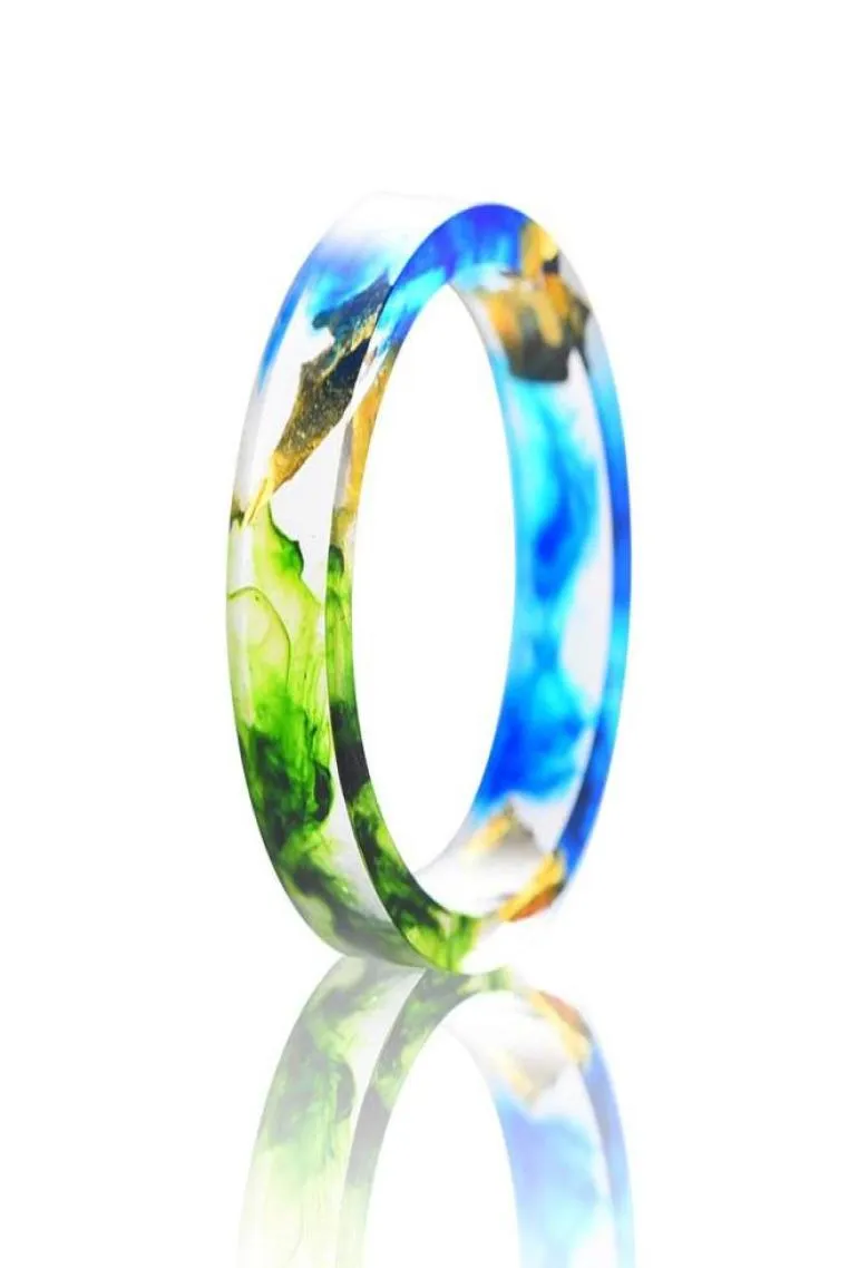 Trouwringen Handgemaakte Hars Ring Met Goudfolie Insiede Fris Groen En Oceaan Blauw Voor Vrouwen Feestcadeau5431104