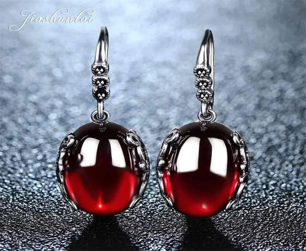 JIASHUNTAI Retro Silver Earrings for Women Vintage Red Yellow Stones with 925 Sterling indian Jewelry pendientes 2106244634986