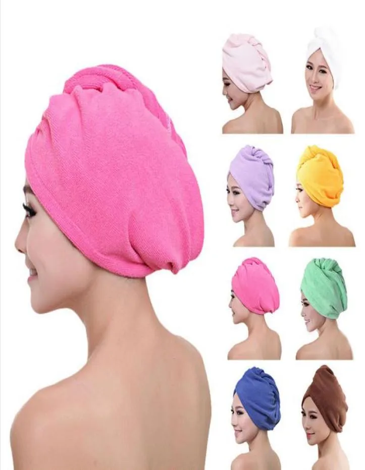 Cheveux Turban serviette femmes Super absorbant bonnet de douche serviette à séchage rapide microfibre cheveux secs salle de bain bonnet de cheveux coton 6025 cm dc0341932406