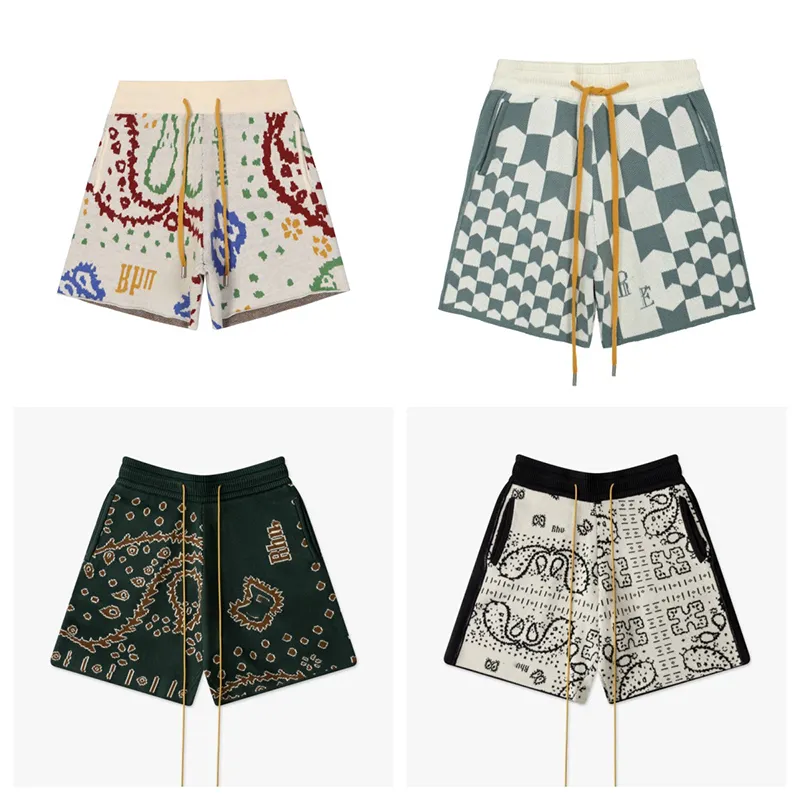 Pantaloncini da uomo firmati con motivo floreale di anacardi stampati in jacquard di lana, pantaloncini larghi in maglia retrò da uomo estivi