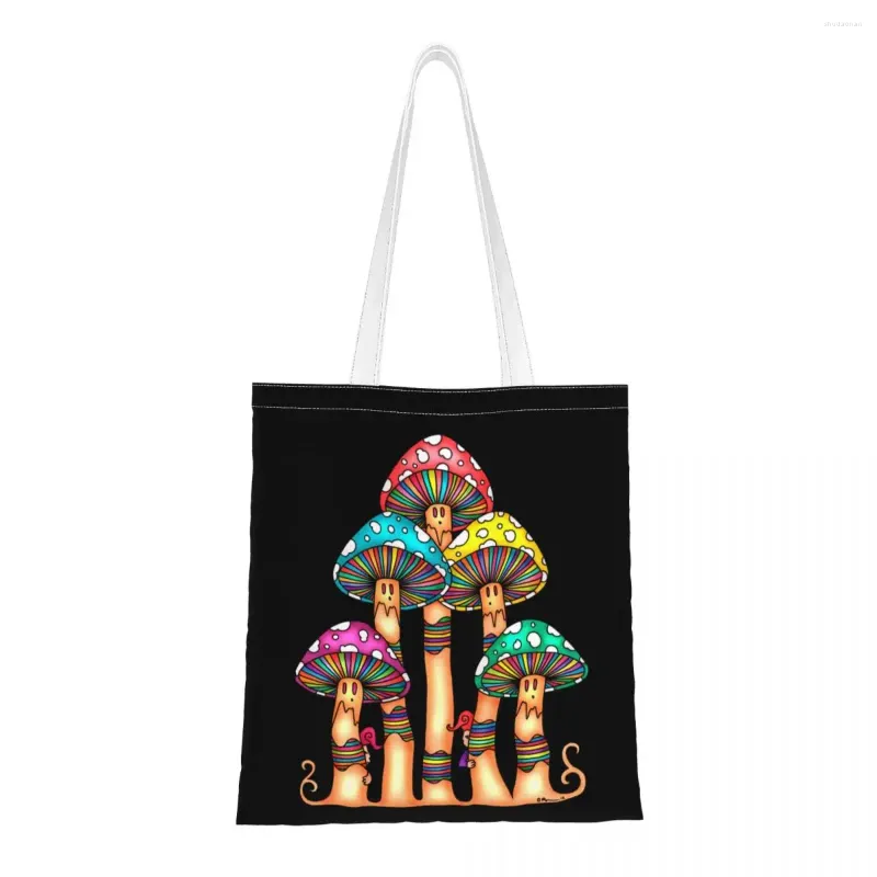 Sacos de compras Cogumelo Floresta Feminino Ombro Trippy Blacklight Reutilizável Bonito Bolsa de Alta Capacidade Bolsa de Lona