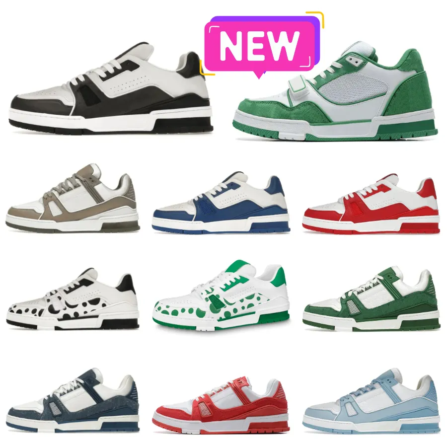 Trenerzy luksusowe marki Buty swobodne wytłoczone mężczyźni kobiety Louiseities Sneakers Projektanci Triple White Sky Blue Abloh Black Green Denim Low Viutonities Tennis Buty V6