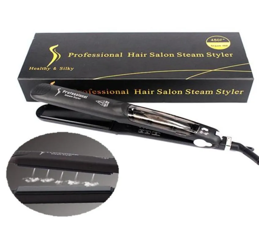 Nyaste hårrätare Professionell frisör Salon Steam Styler Flat Ceramics Organosilicon Hair Rätning Irons Flat Iron4846696