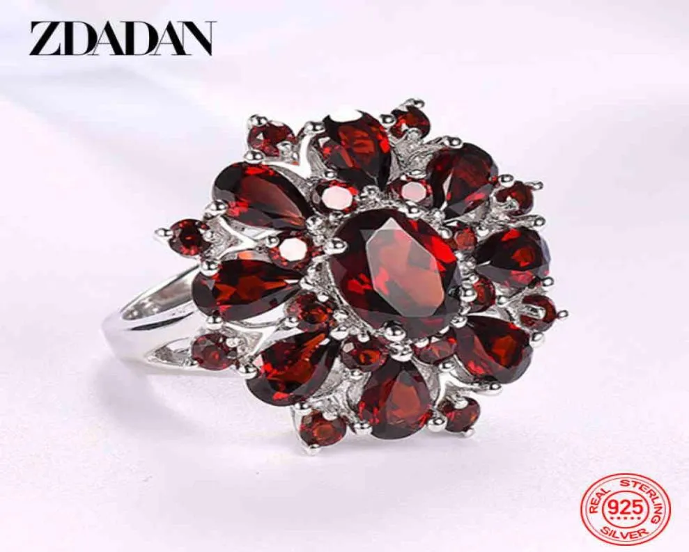 Zdadan 925 Sterling Silver Pomegranate Ruby Ring for Women Zircon Finger Rings Charm Wedding Jewelry3239165