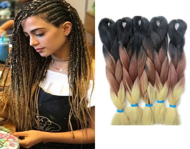 Kanekalon Örgü Saç Koyu Kahverengi Renk 27 Üç Ton Ombre Braiding Saçları Kutu Örgüleri Yüksek Sıcaklık Fiber Tığ işi 247563149