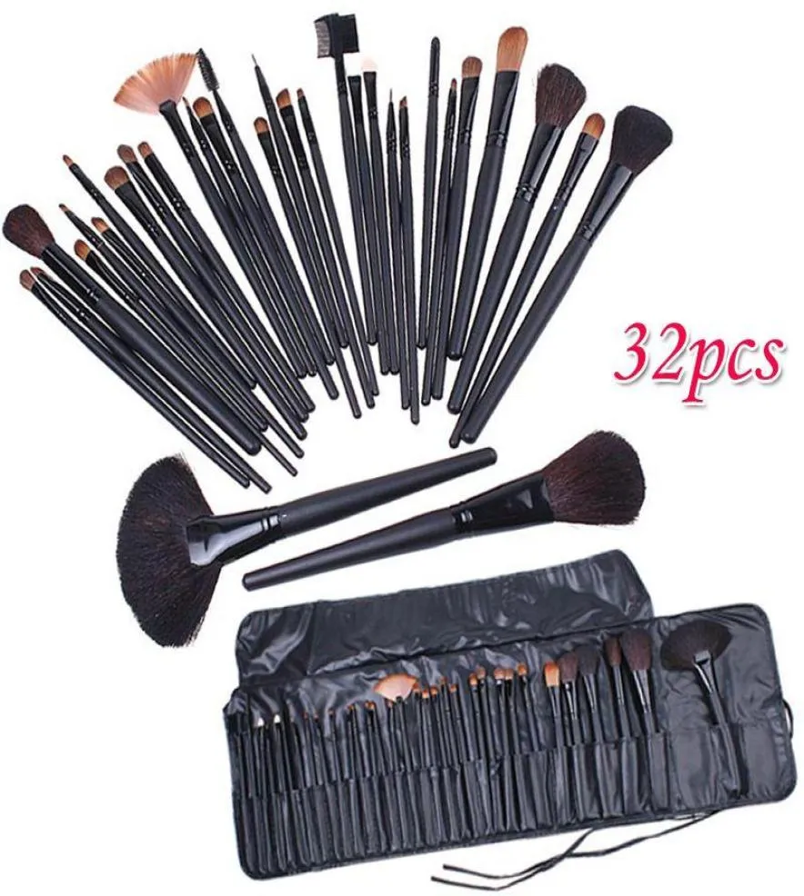 32 PCS Cosmetic Face Make Up Brush Kit Professional Wool Makeup Brushes Tools with Black Leather Case Top4130501