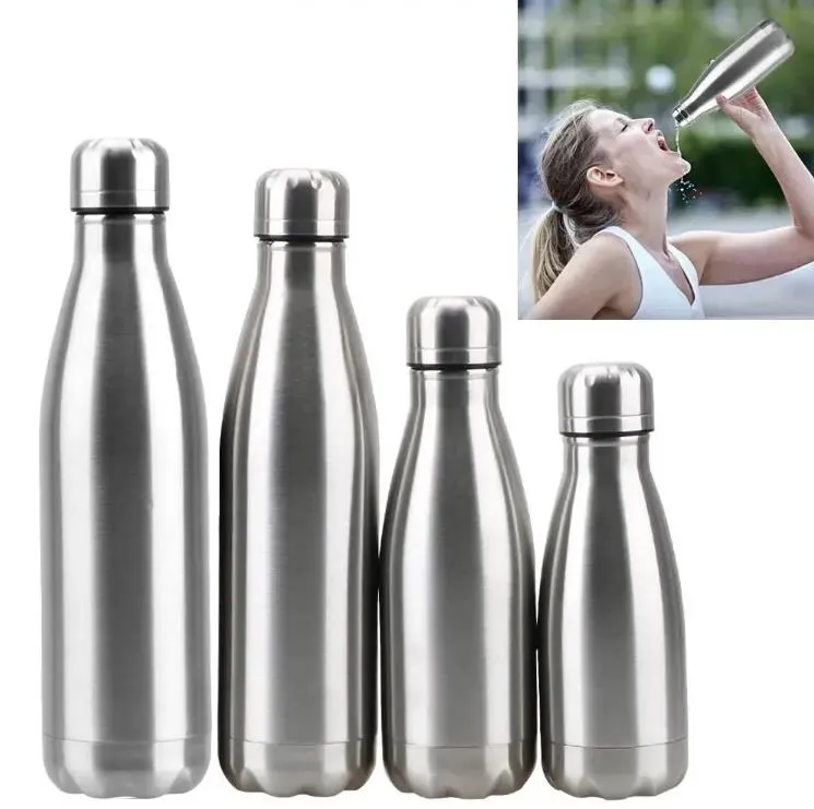 Single Wall Water Bottle 500ML 750ML Water Cola Bottle Stainless Steel Outdoor Travel Sports Drink Bottles 0307