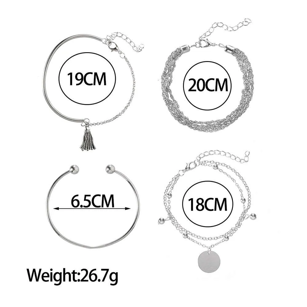Prosta sier gładka bransoletka z spersonalizowanym okrągłym zestawem łańcucha 4 bransoletek