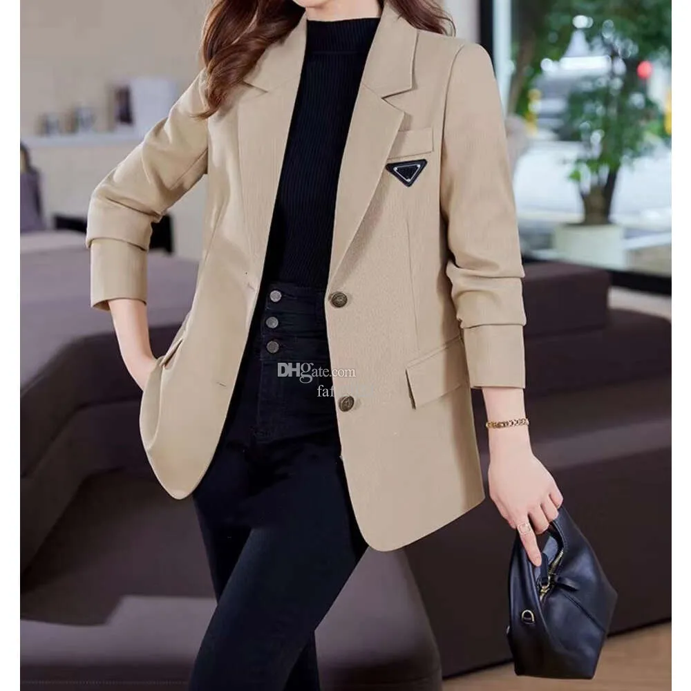 Autumn Women's Suit Coat Designer Button Jacket Fashion Matching Inverted Triangle Letter Long Suit Nylon Jacket Top Suit