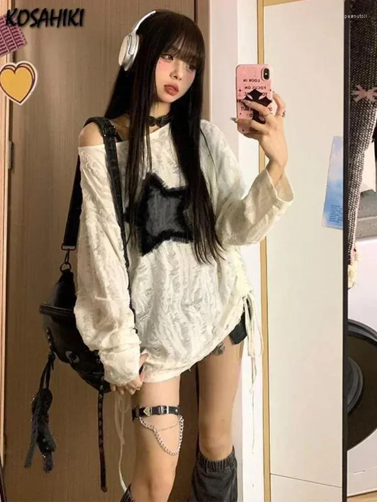 نساء القمصان الجرونج ثقب تي شيرت النساء نجم أزياء طباعة y2k tees فضفاضة kpop الخيالية ممزق tshirt harajuku القوطية