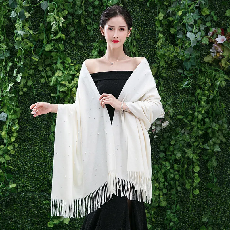 スカーフの女性春と秋の白いショールケープエレガントなチョンサムドレス