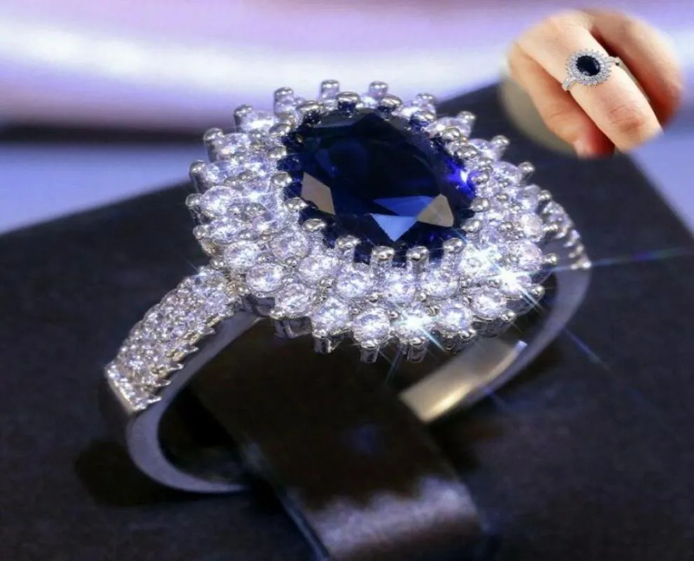 Rozmiar 610 Blue Sapphire Biżuter Owalny Cut 925 Silver Women Sunshine Wedding Pierścienia 7102129