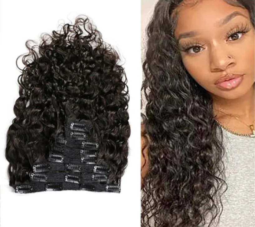 Clip ad onda d'acqua nelle estensioni dei capelli 120g Testa completa 100 capelli umani brasiliani Colore naturale1625239