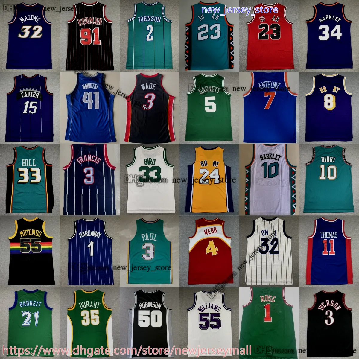 Classic Retro Basketball 33 Larry Bird Jersey 44 Pistol Bryant Pete Maravich Spud Webb Kevin Garnett Rajon Russell Rondo Ray Allen Paul Pierce Alex Petrovic Jerseys