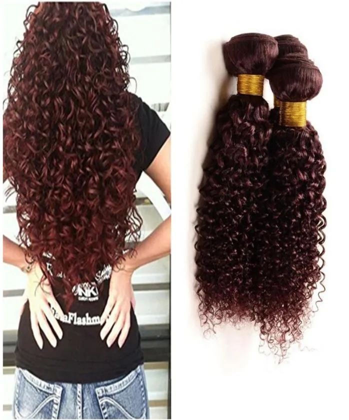 Afro perwersyjne brazylijskie ludzkie dziewicze włosy wiązki włosów afro perwersyjne kręcone bezlitosne wina przedłużanie włosów Red Hair 3pcs Lot Burgundy Hai3238619