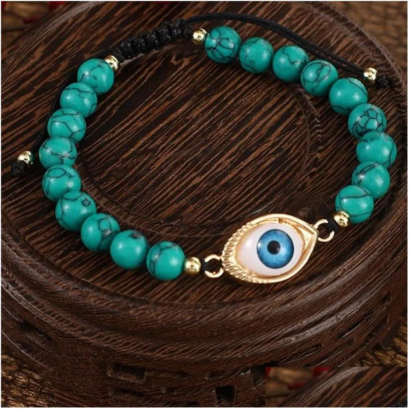 Chain Turquoise Eye Charm Bracelet Buddha Adjustable Stone Beaded Bracelets Wristband For Women Fashion Jewelry Drop Delivery Jewelry Dhxez