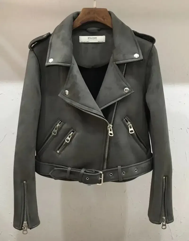 Jackor 2023 Autumn New Slim Fit Zipper Suede Jacket For Women Leather Coat Solid Color Slim Jacket Women Coats