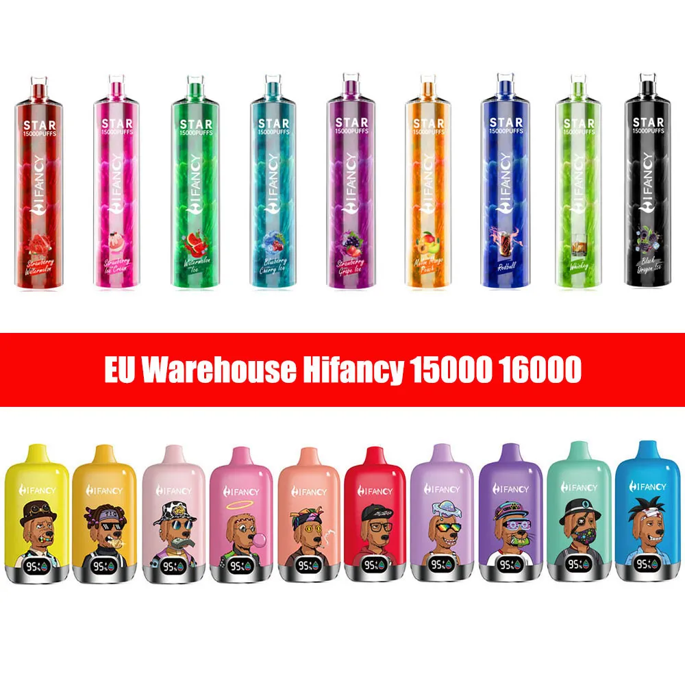 Puff Vape cigarette électronique E cigarette Hifancy Vape 16000 15000 Puffs Bar jetable Vape Pen 650MAH 26ML cartouche préremplie dispositif de vaporisateur Tornado 12000