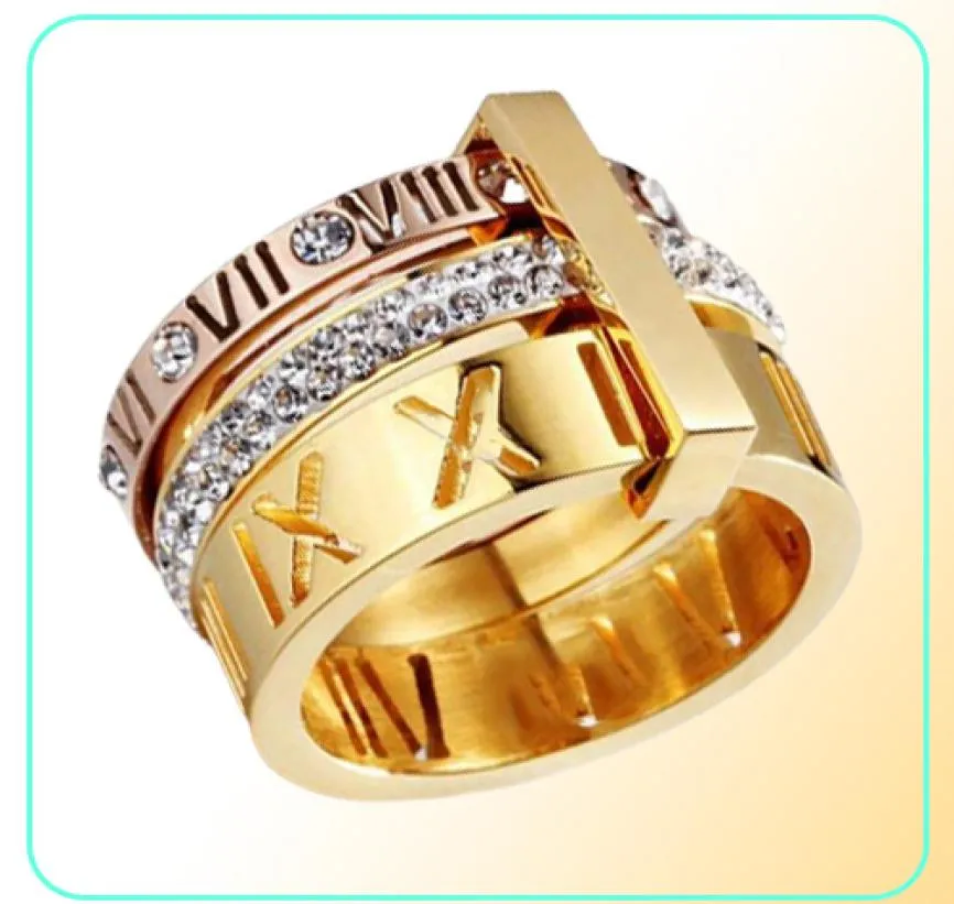 Bijoux en acier inoxydable anneaux pleine taille 6 7 8 9 10 Original large bande creux or rose or chiffre romain XII femmes vis ring242W6188480
