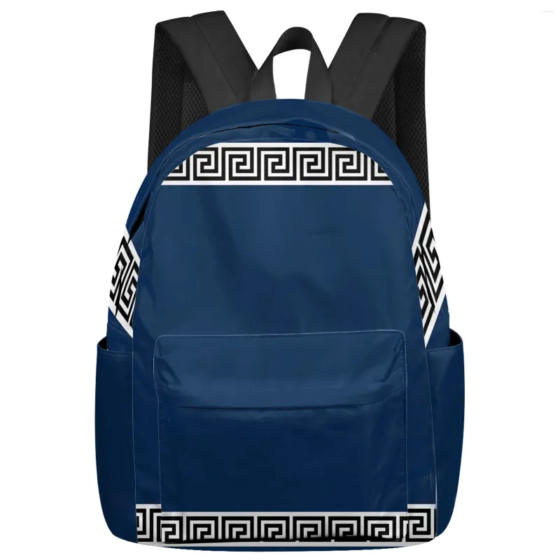 Rugzak Marineblauw Eenvoudig Chinees Geometrisch Dames Man Rugzakken Waterdicht School Voor Student Jongens Meisjes Laptoptassen Mochilas