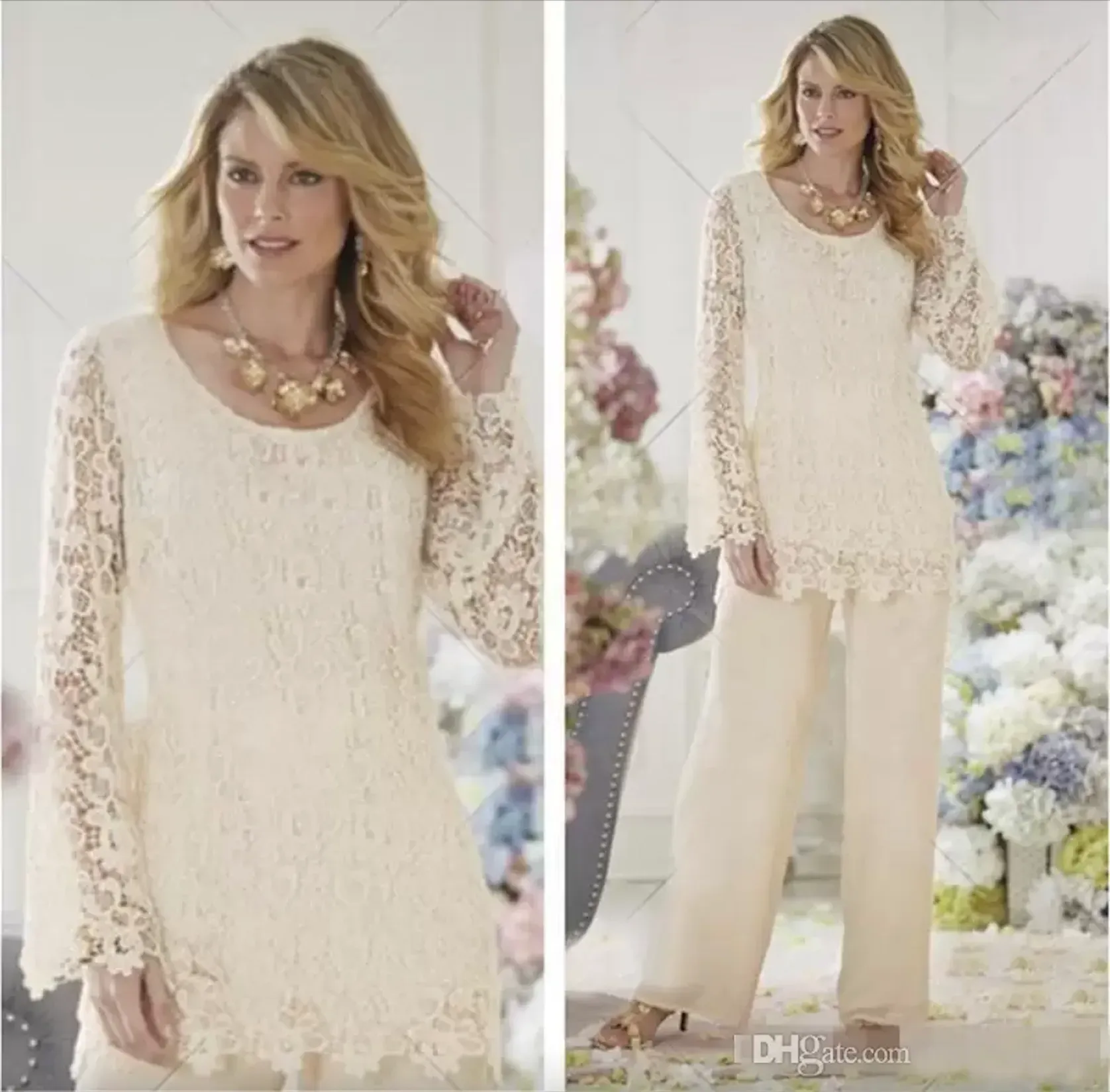 Zarif Dantel Gelin Pantolonunun Annesi Düğün Konuk Giyim Artı Boyut Özel Yapımı Ucuz Uzun Kollu Damat Annenin Elbise