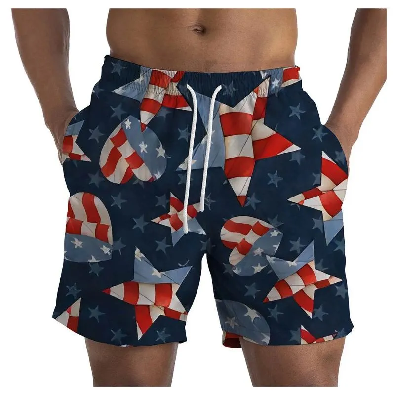 Men's Shorts Independence Day Print Loose-Fit Straight-Leg Beach Quick Dry Fashion Printed Surfing Swim Trunks Summersuits 2024