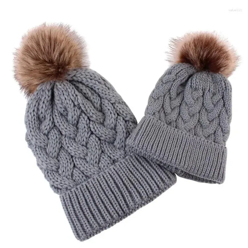 Berets Winter Pom Beanies Hüte Kinder Stricken Casual Hut Für Mama Baby Eltern-Kind Pompon Caps Skullies All-match