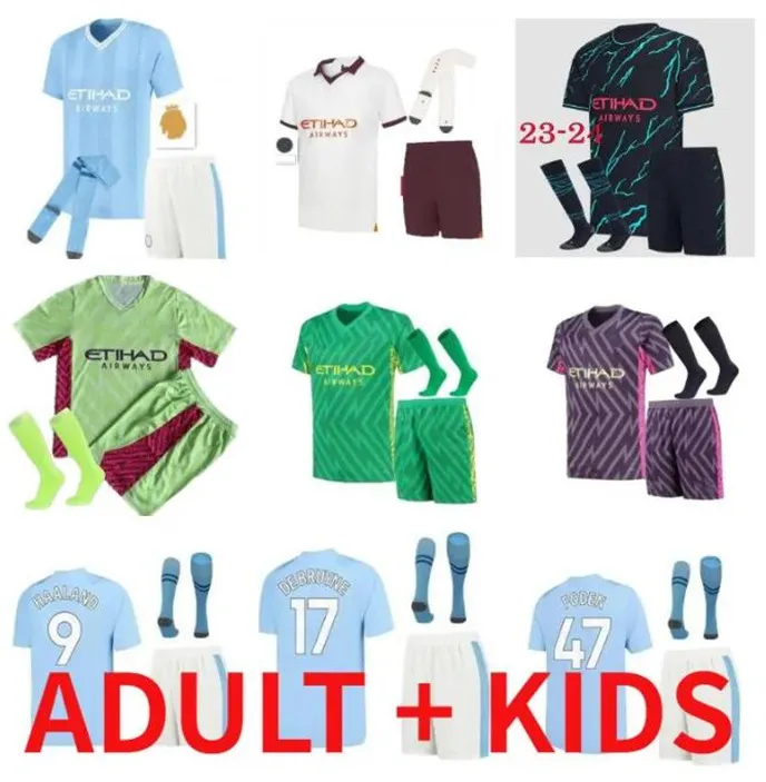 Fußballtrikots HAALAND 2023 2024 DE BRUYNE PHILLIPS MANS CITIES FERRAN FODEN BERNARDO JOAO CANCELO Z RODRIGO Fußballtrikot Herren Kinder Kit Sets Fußball-Trainingsanzug