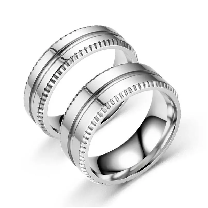 Bandringen Roestvrij Staal Creatief Paar Ring Band Eenvoudige Glanzende Ringen Voor Vrouwen Mannen Trouwringen Fijne Mode-sieraden Drop Delive Dhfyi