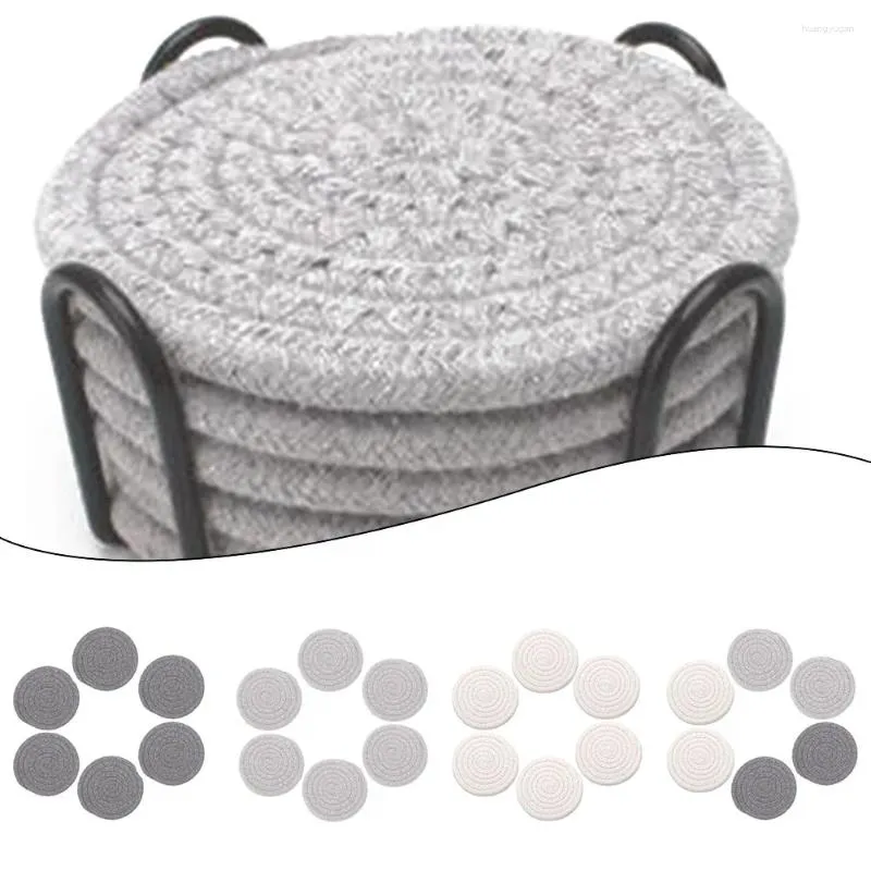 Tapetes de mesa de algodão corda placemats isolamento tigela 11cm 6 peças conjunto tecido acessórios de cozinha