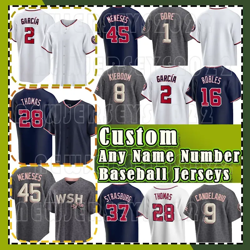 Custom Heren Dames Jeugd''Nationals''2 Luis Garcia Custom 40 Josiah Grey Baseball Jersey 45 Joey Meneses 28 Lane Thomas 17 Alex Call Carter Kieboom Stephen Strasburg Jake