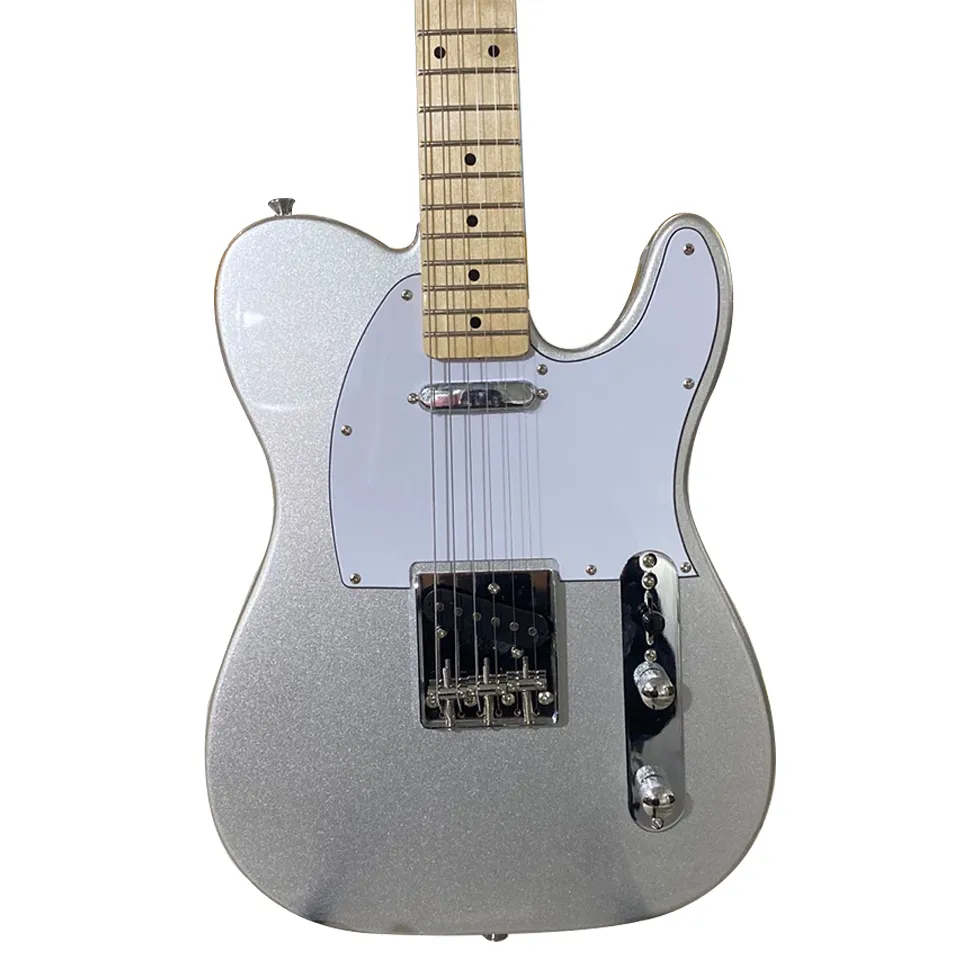 Te le guitare électrique, corps en acajou, couleur gris métallisé, touche en érable, guitare 6 cordes, livraison gratuite,