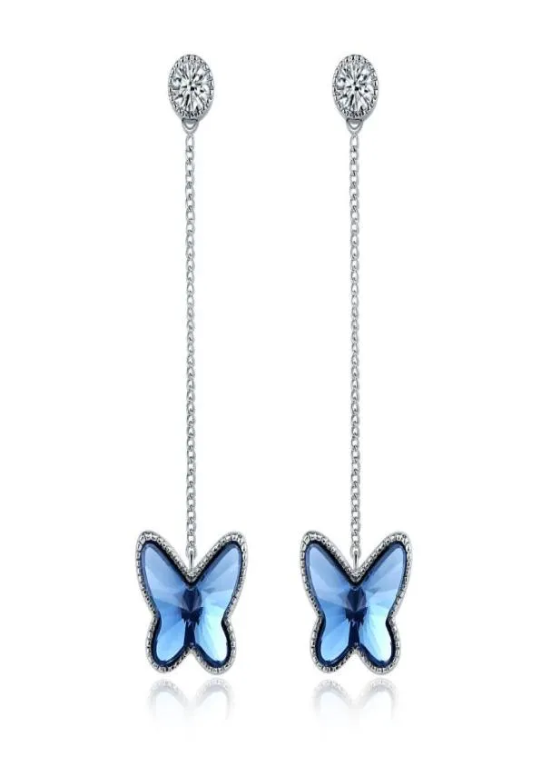 Butterfly dangle earrings for women fashion jewelry blue crystal animal pendant diamond earrings gold jewellery for women4592760