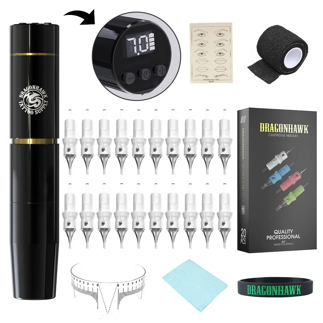 Dragonhawk Wireless Tattoo Kit Dream Makeup Machine Cartridge Tattoo Supplies TZ-208