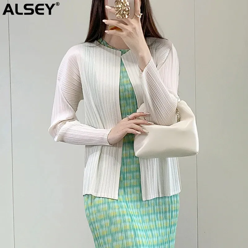 ALSEY Miyake Geplooide Top Vrouwen Veelzijdig Vest Sjaal Overlay Zon Bescherming Kleine Shirt Jas Licht Zomer 240222