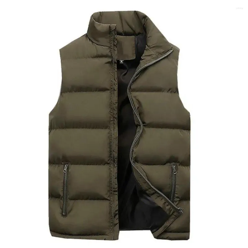 Men's Vests Stylish Men Vest Jacket Cotton Padded Cold Proof Autumn Winter Pure Color Straight Waistcoat