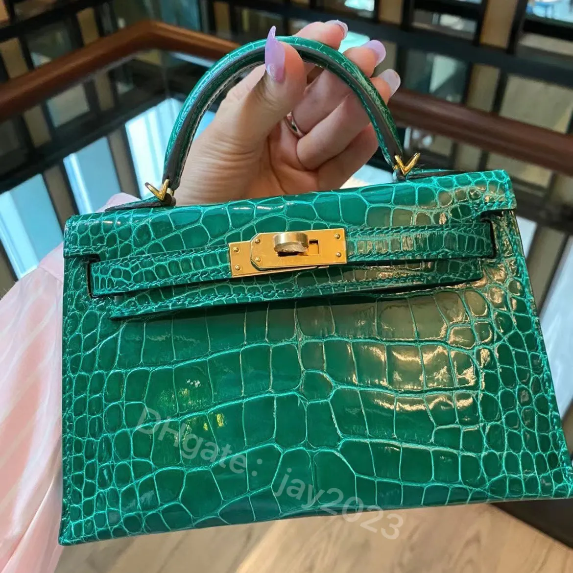 حقيبة مصممة 10S مصممة Mini 22 سم حقيبة حقيقية Shinny Niloticus Crocodile Bag Base Presh Luxury Leacury Line Wax Line Wax Contriching With Box