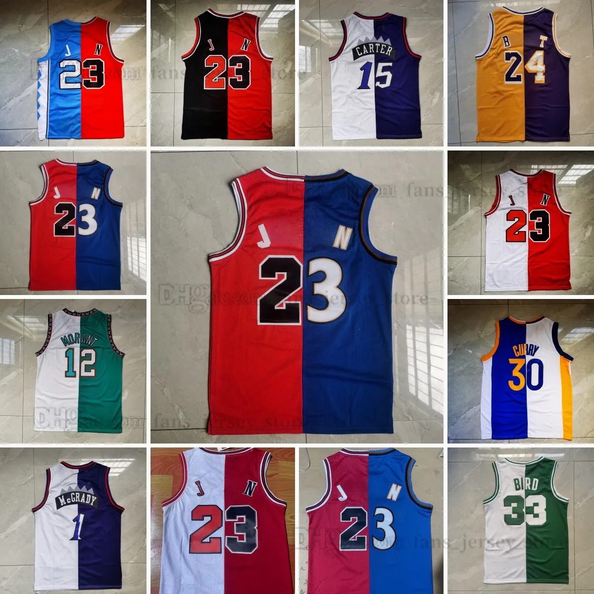 Jerseys de baloncesto con bloques de color cosidos 30 Stephen 12 Ja Curry Morant 15 Vince 1 Tracy 33 Bird Carter McGrady Jersey Hombres Verde Negro Blanco Hombres Jersey retro