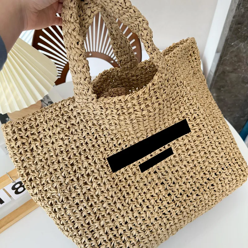 Sac de plage en paille pour femmes, sac à bandoulière de styliste, sacs à main de luxe pour hommes, fourre-tout d'été en cuir véritable avec boîte