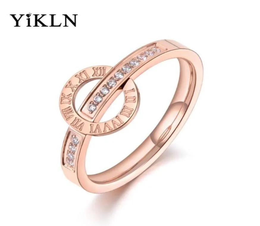 Wedding Rings YiKLN Trendy Titanium Stainless Steel Roman Numerals For Women Girls Mosaic CZ Crystal Love Ring Jewelry YR190756150295