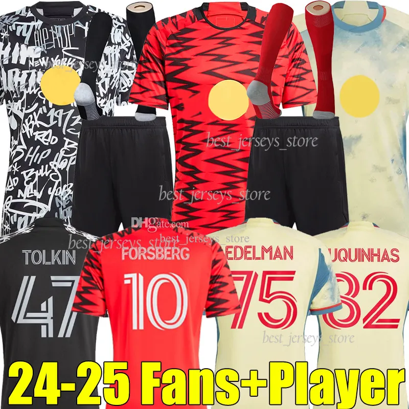 New York 2024 Red Forsberg Soccer Jerseys 2025 Player Player نسخة Tolkin Luquinhas Edelman Burke Vanzeir Naleis Morgan Bulls 23/24/25 Men Kids Kid Sock Football Shirt