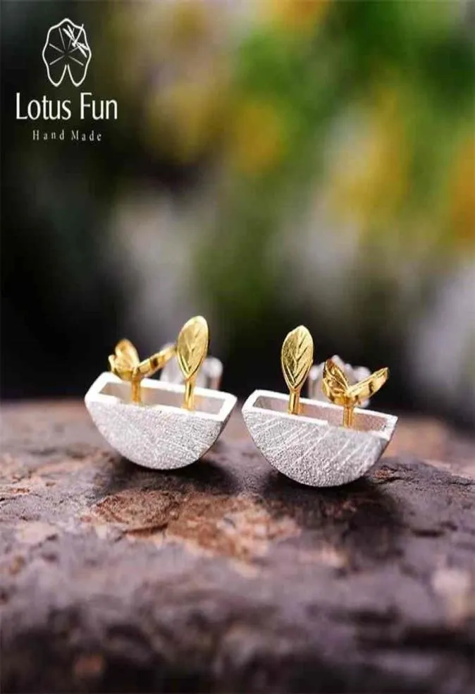 Lotus Fun réel 925 boucles d'oreilles en argent Sterling créatif à la main bijoux fins mon petit jardin Stud pour les femmes cadeau Brincos 2106184179202