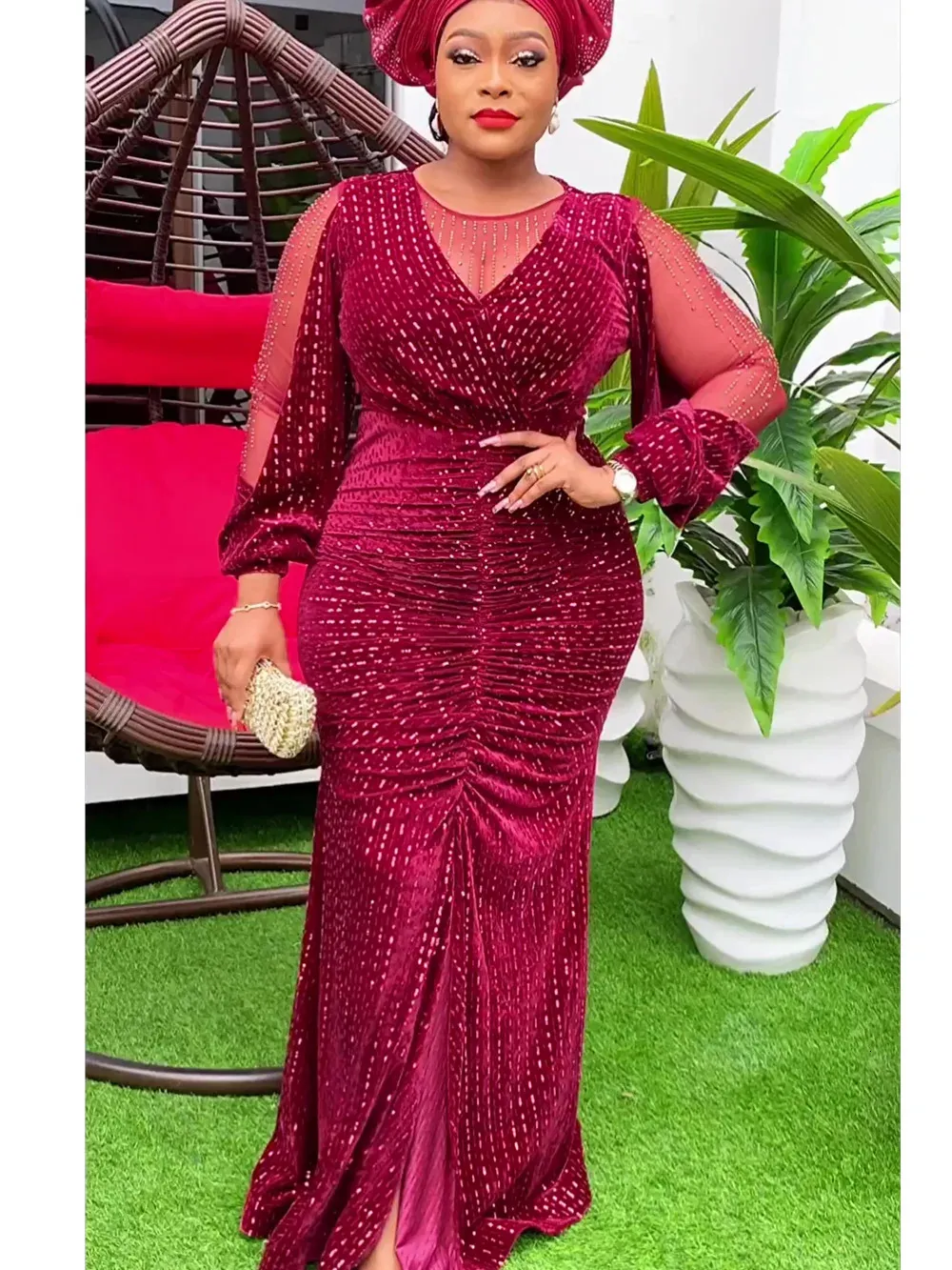 green emerald velvet dress Plus Size Evening Dresses for Women African Luxury Sequin Gown Elegant   Mega Mart Center