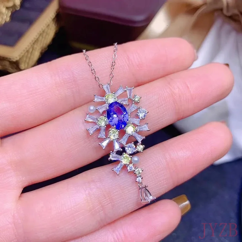 Tanzanite Wedding Pendant 68mm Natural 925 Silver 240228