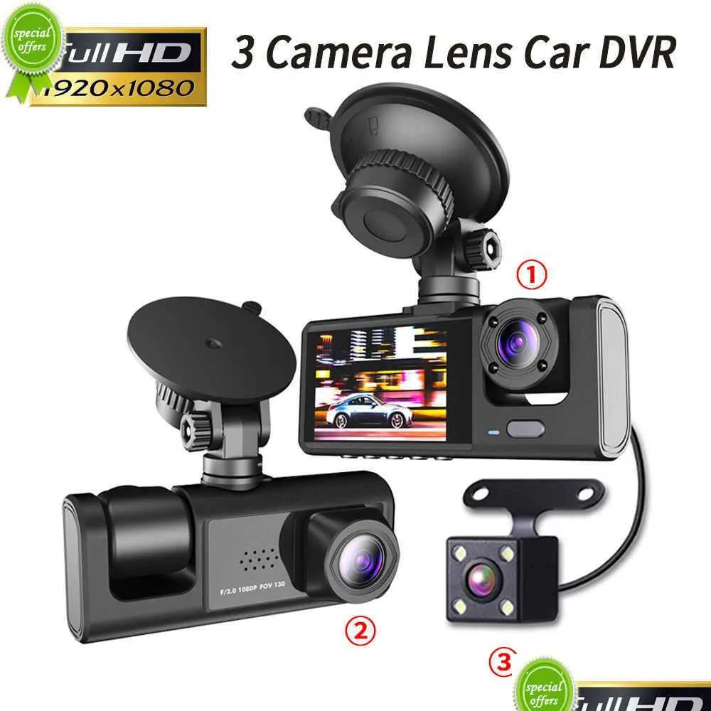 Auto Dvr Nieuwe 3 Kanaals Auto Dvr Hd 1080P 3-Lens Binnen Voertuig Dash Cam Drieweg Camera Dvr Recorder Video Registrator Dashcam Camcord Dhj2C