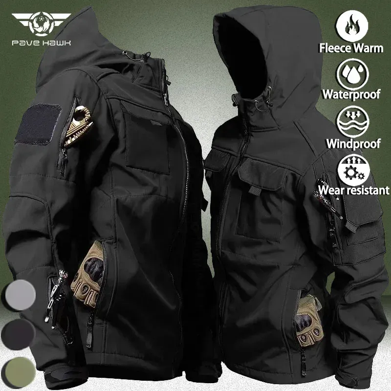 Chaquetas tácticas impermeables para hombre, chaqueta militar con capucha y multibolsillos de piel de tiburón, abrigo de carga resistente al desgaste del ejército al aire libre 240223