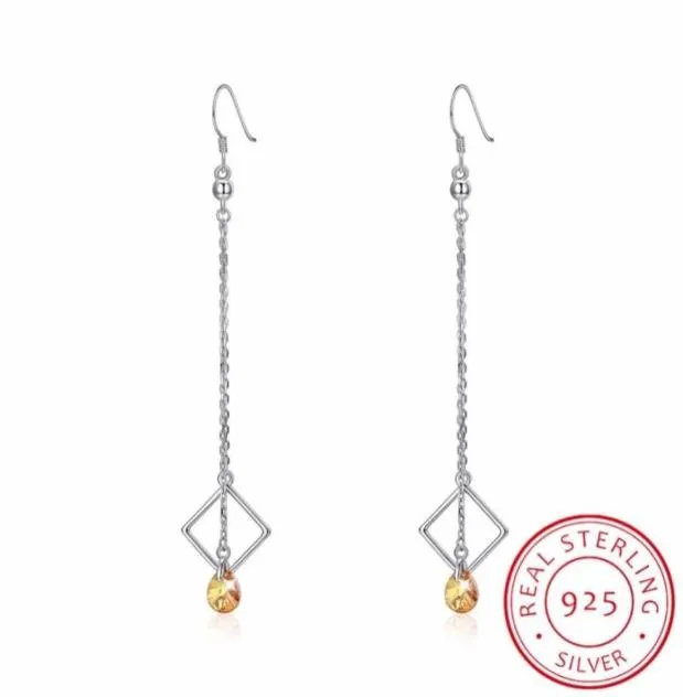 Dangle lustre en argent Sterling boucle d'oreille pour les femmes bijoux fins cristal de longue chaîne goutte fête BrincoDangle DangleDangle1534439