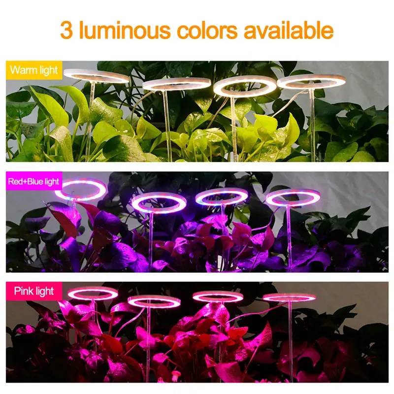 DC5V USB Grow Light Angel Four Ring With Dimming Timing controller LED Plant lamp For Indoor Seedlings Flower Succulet Blooming Fruiting