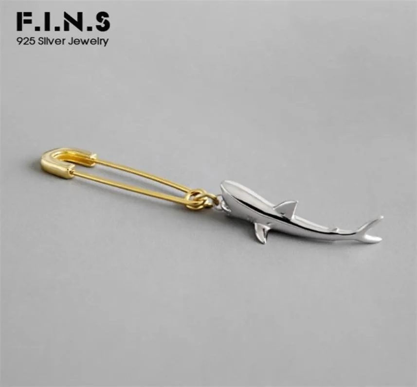 FINS 1 PC Korean 925 Sterling Silver Earring Only Single Shark Pin Drop Earrings Personality Female 2201083225336