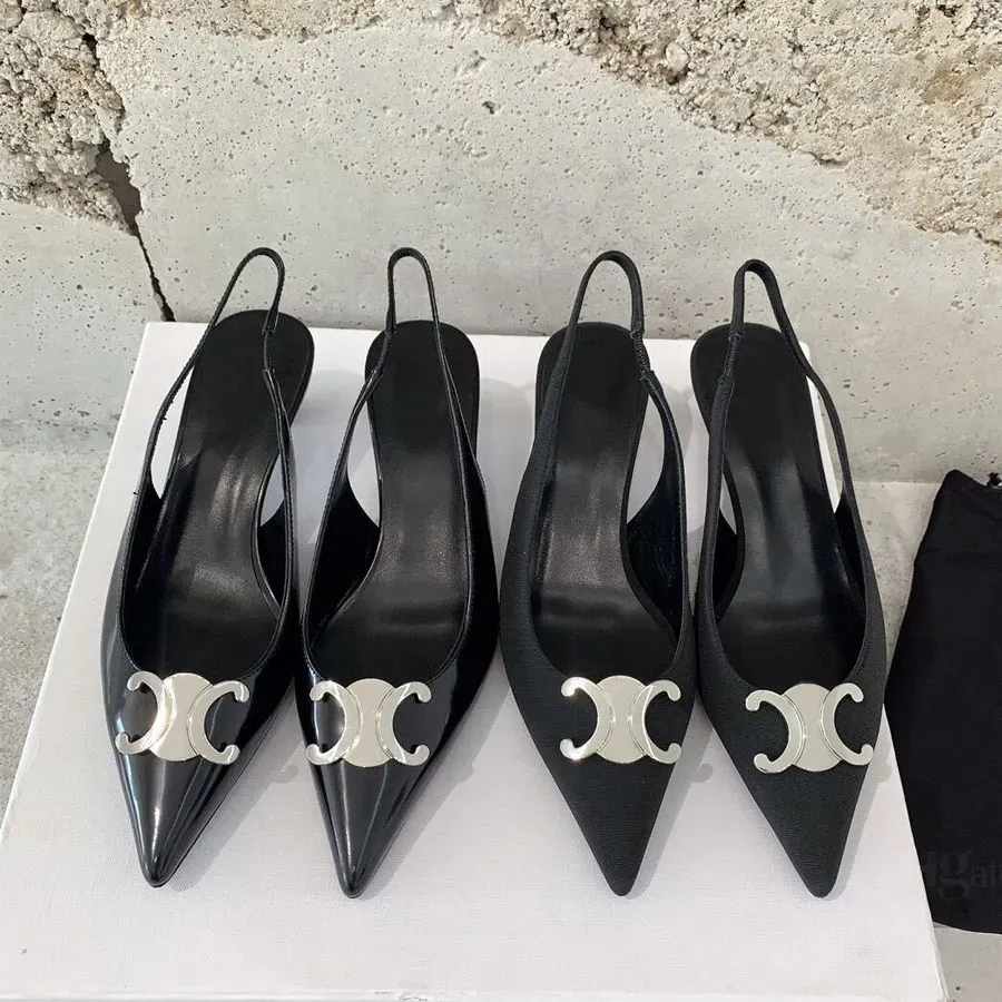 Designers Sandals Slingback Sandals Pumps Heel Leather Sole Pointed Toe Stiletto Kitten Heels Women's Luxury Party Office Shoes